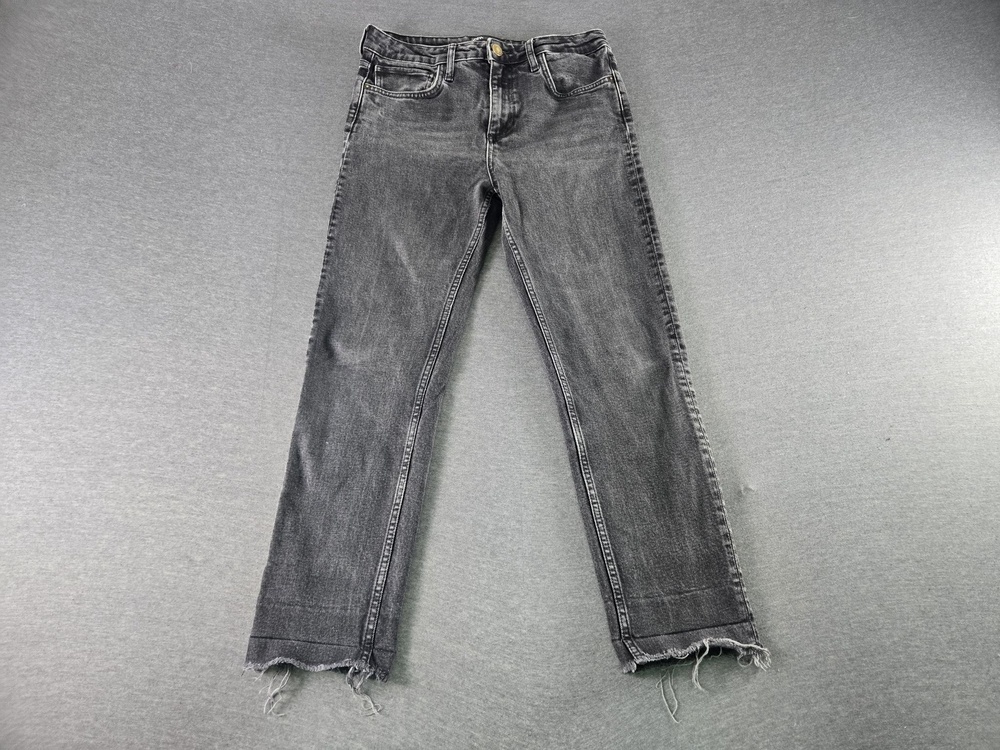 Zara Jeans Womens 8 Black Charcoal Wash Straight Leg Frayed Hem Crop Denim Pants